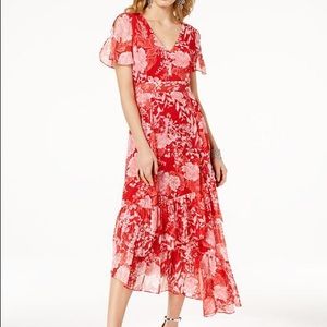 INC Printed Flutter-Sleeve Asymmetrical Dress